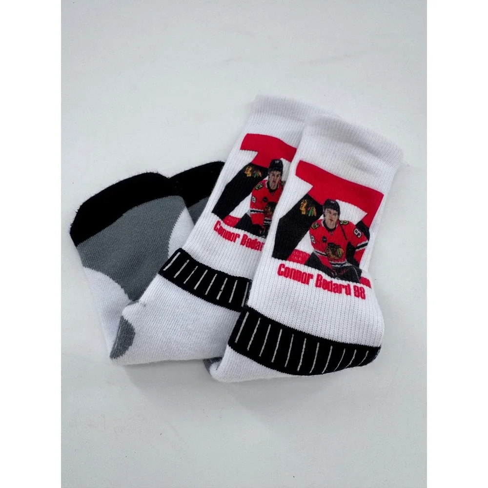 Connor Bedard 98 Crew Socks Mens‎ White Chicago Blackhawks Hockey